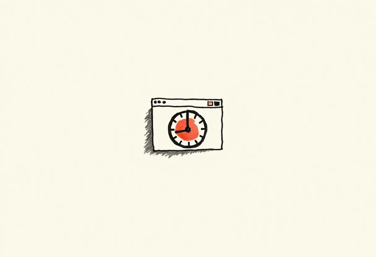 A hand-drawn browser window containing a small tomato timer