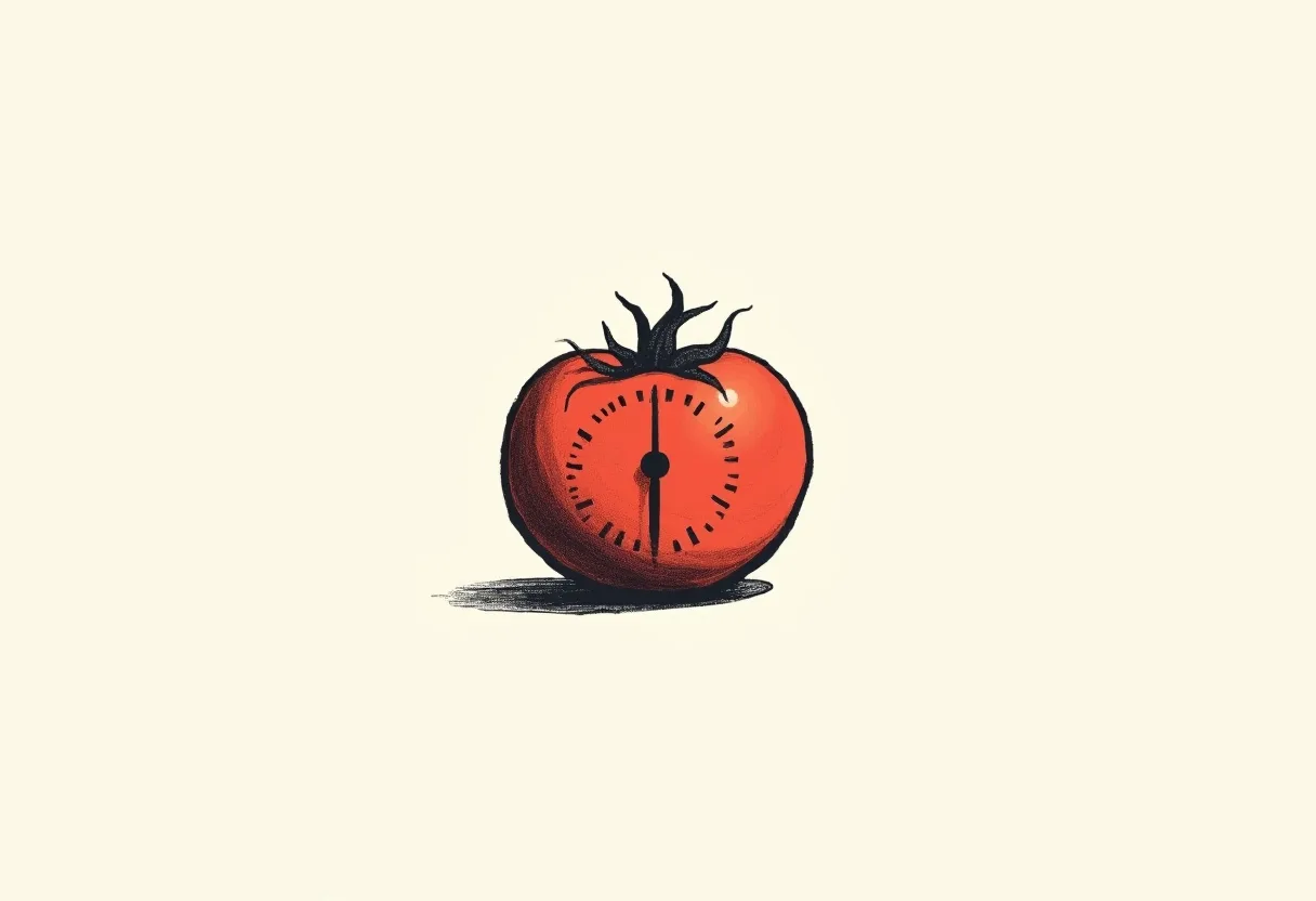 A hand-drawn tomato-shaped kitchen timer